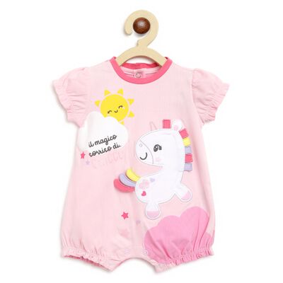 Girls Light Pink Printed Short Sleeve Romper